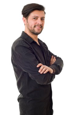 casual adam beyaz zemin üzerine izole mutlu