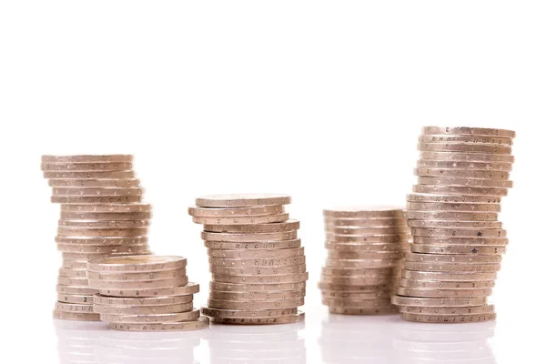 Bainha de duas moedas de euro isolada sobre fundo branco — Fotografia de Stock