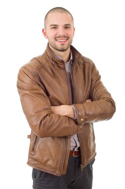 casual adam beyaz zemin üzerine izole mutlu