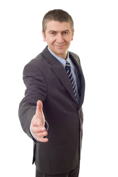 Businessman in suit offering to shake the hand, isolated — Stock Photo, Image