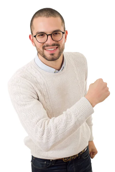 casual adam beyaz zemin üzerine izole mutlu