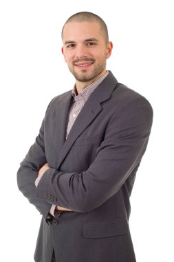 Mutlu iş adamı portresi beyaza izole edilmiş.