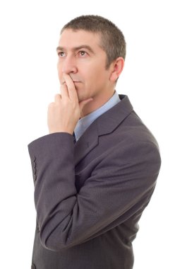 düşünme, üzerinde beyaz izole iş adamı