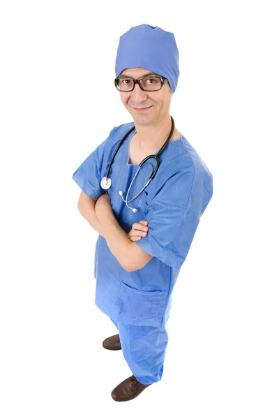 Jeune homme médecin pleine longueur, isolé sur fond blanc — Photo