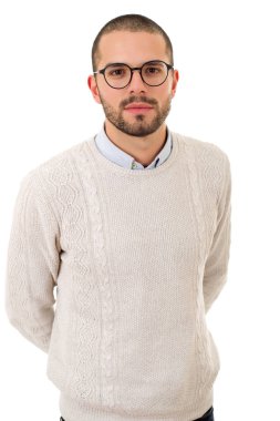 casual adam beyaz zemin üzerine izole mutlu