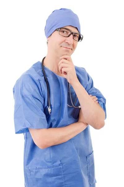 Gelukkig man dokter, geïsoleerd op witte achtergrond — Stockfoto