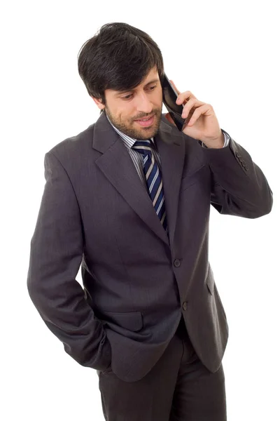 Homem de negócios feliz no telefone, isolado — Fotografia de Stock