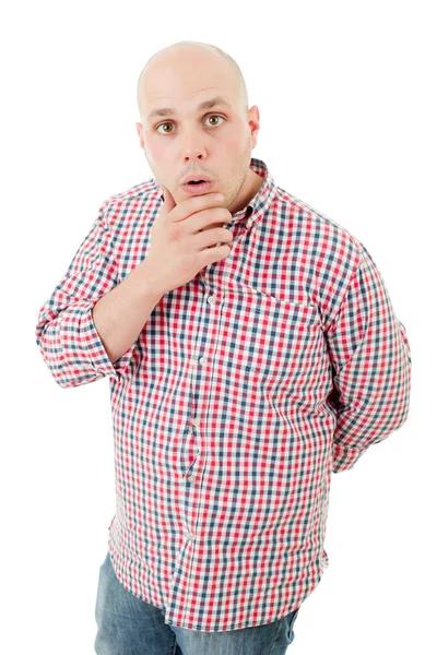 Surprised casual man thinking, isolated — Stock Photo, Image