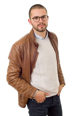 düşünme, beyaz arka plan üzerinde izole genç casual adam