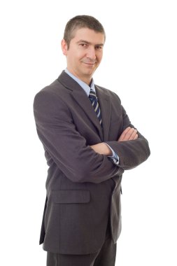 Mutlu iş adamı portresi beyaza izole edilmiş. 