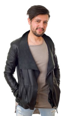 casual adam beyaz zemin üzerine izole mutlu