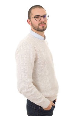 düşünme, beyaz arka plan üzerinde izole genç casual adam