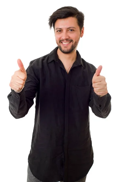 Young casual man going thumbs up, isolated — Stock Photo, Image