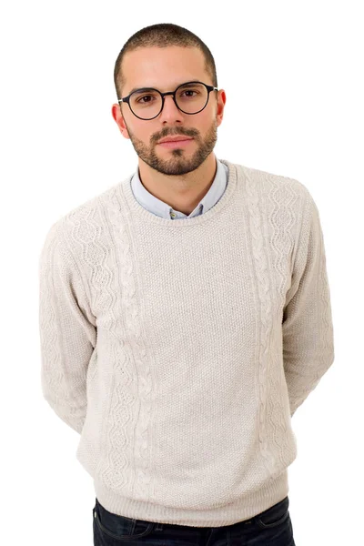 casual adam beyaz zemin üzerine izole mutlu