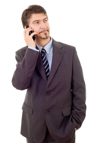 分離した携帯電話上の若いビジネスマン — ストック写真