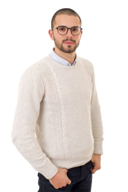 casual adam beyaz zemin üzerine izole mutlu