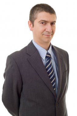 Mutlu iş adamı portresi beyaza izole edilmiş.