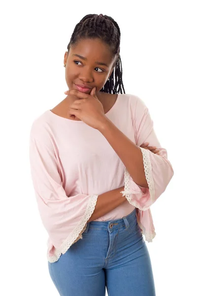 Felice ragazza africana isolato su sfondo bianco — Foto Stock