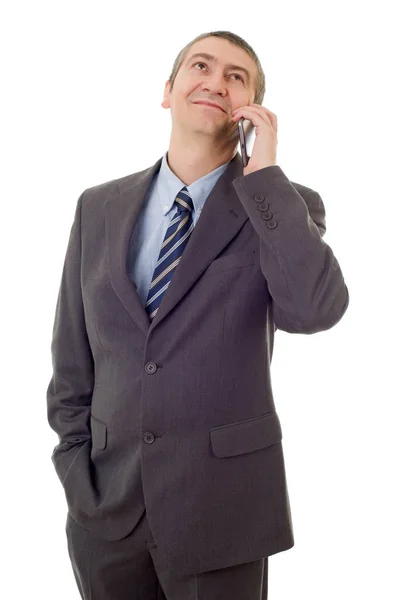 Šťastný obchodník na telefonu, izolovaný — Stock fotografie