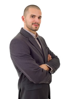 Mutlu iş adamı portresi beyaza izole edilmiş. 