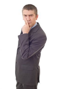 düşünme, üzerinde beyaz izole endişe iş adamı