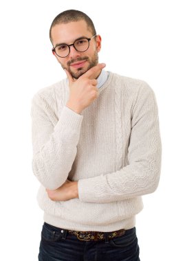 casual adam beyaz zemin üzerine izole mutlu