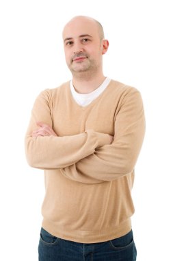 casual adam beyaz zemin üzerine izole mutlu