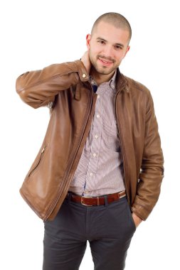 casual adam beyaz zemin üzerine izole mutlu