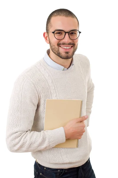 Felice uomo casual con un libro, isolato — Foto Stock