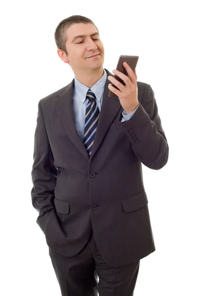 Hombre de negocios feliz en el teléfono, aislado — Foto de Stock