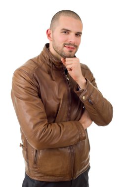 casual adam beyaz zemin üzerine izole mutlu