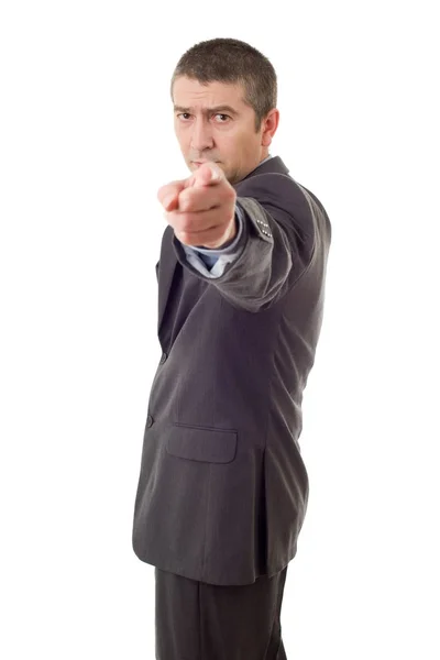 Mad business man pointing, isolated on white — Stock Photo, Image