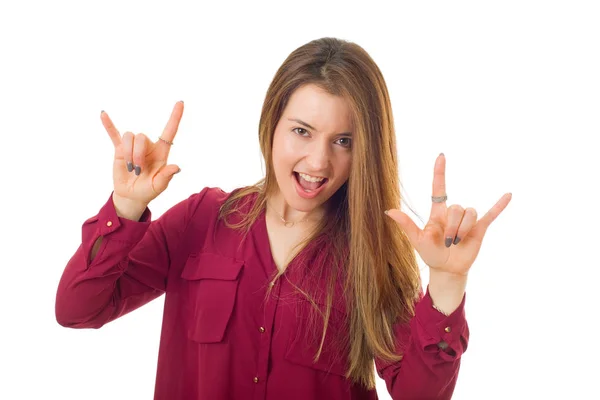 Giovane casuale pazza bella donna, isolata in bianco — Foto Stock