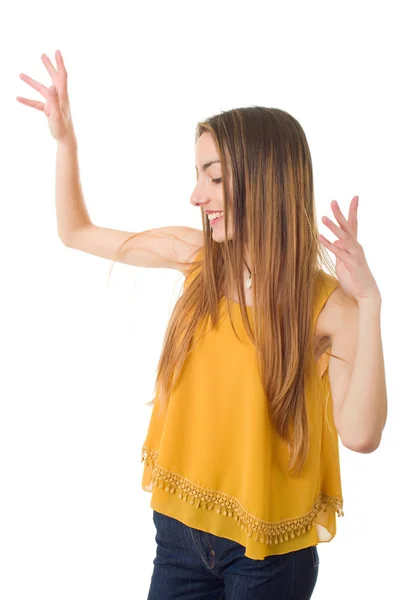 Jovem mulher bonita casual, isolado em branco — Fotografia de Stock