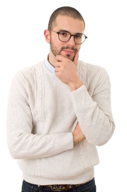 casual adam beyaz zemin üzerine izole mutlu