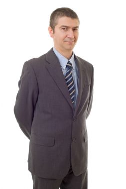 Mutlu iş adamı portresi beyaza izole edilmiş.