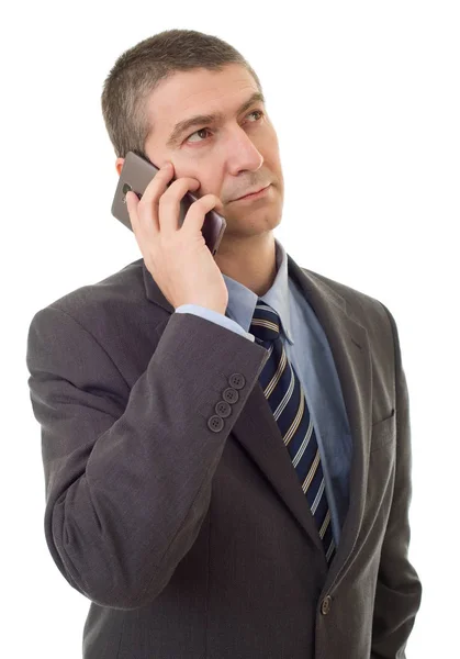 Worried business man on the phone, isolated — Stock Photo, Image