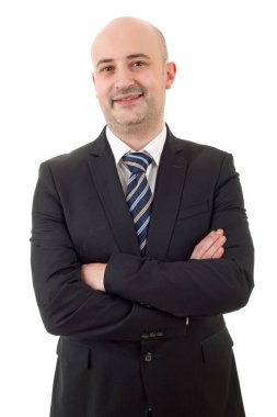 Mutlu iş adamı portresi beyaza izole edilmiş.