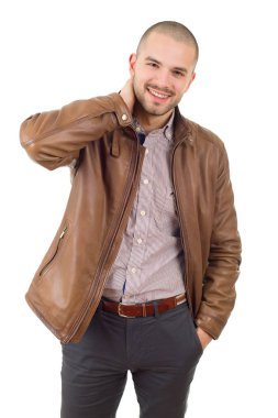 casual adam beyaz zemin üzerine izole mutlu