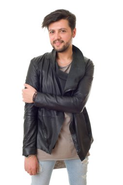 casual adam beyaz zemin üzerine izole mutlu