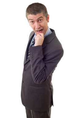 genç iş adamı sürpriz üzerinde beyaz izole