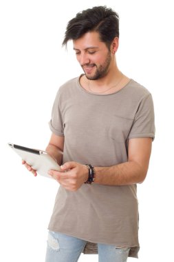 casual adam izole onun tablet pc ile çalışma
