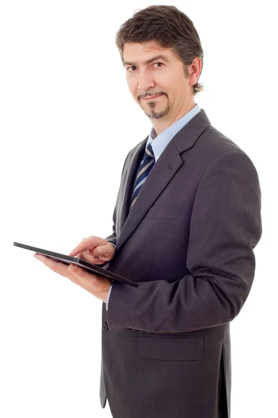 Joven hombre de negocios con una tableta PC, aislado —  Fotos de Stock