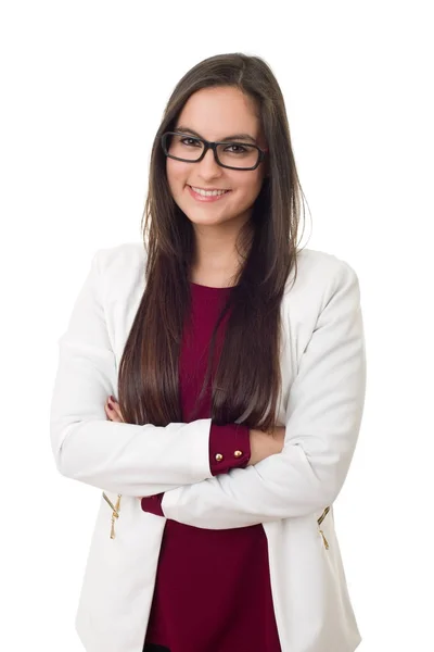 Jovem empresária retrato isolado no fundo branco — Fotografia de Stock