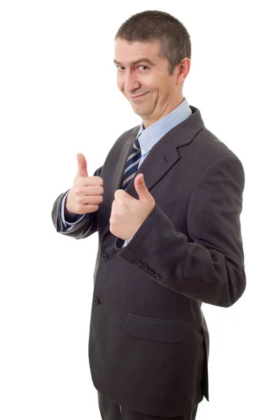 Young business man going thumb up, isolated on white — Stock Photo, Image