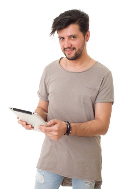 casual adam izole onun tablet pc ile çalışma