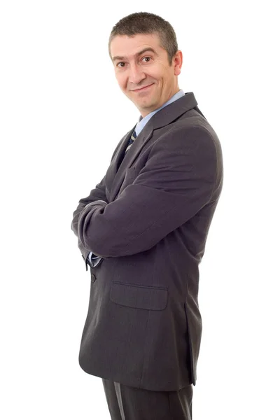 Retrato hombre de negocios feliz aislado en blanco — Foto de Stock