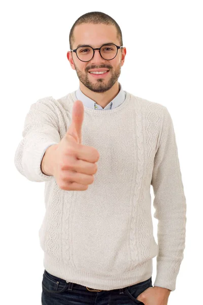Young casual man going thumbs up, isolated — Stock Photo, Image