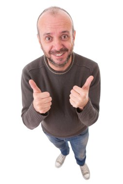 mutlu genç adam Yaşasın izole üzerinde beyaz