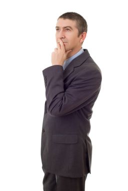 düşünme, üzerinde beyaz izole iş adamı